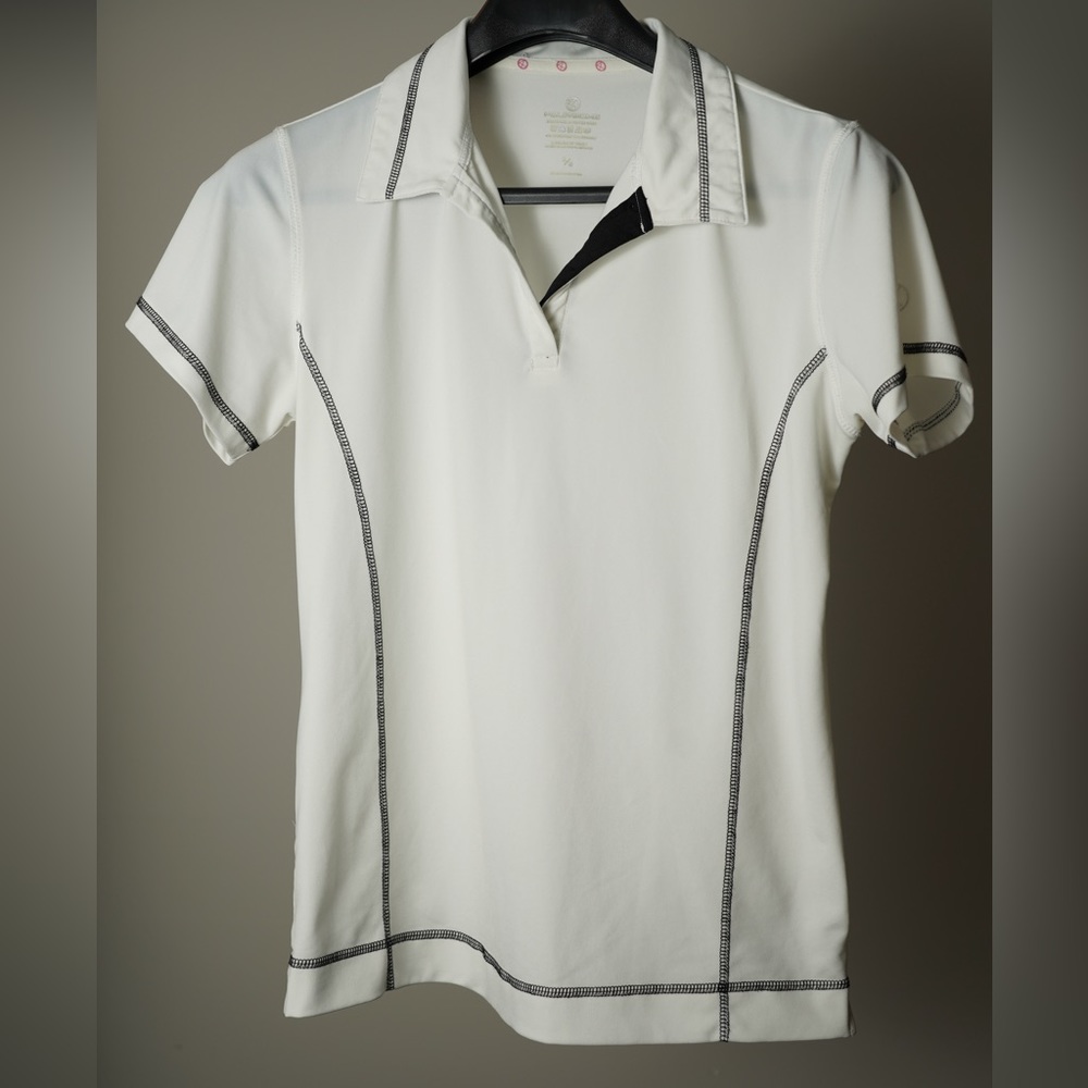 Foursome White with Black Stitching Short Sleeved Golf Shirt, Size L